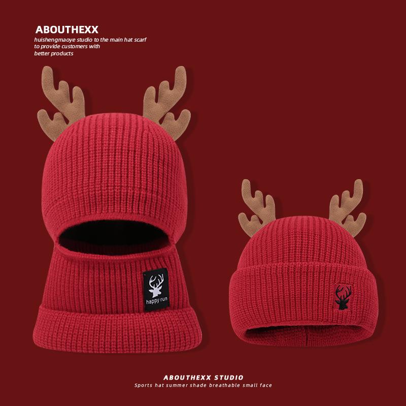 Cute Hats for Autumn and Winter Women's Fleece and Thickened Christmas Gifts  Antler Woolen Hats  Knitted Warm Balacrafas