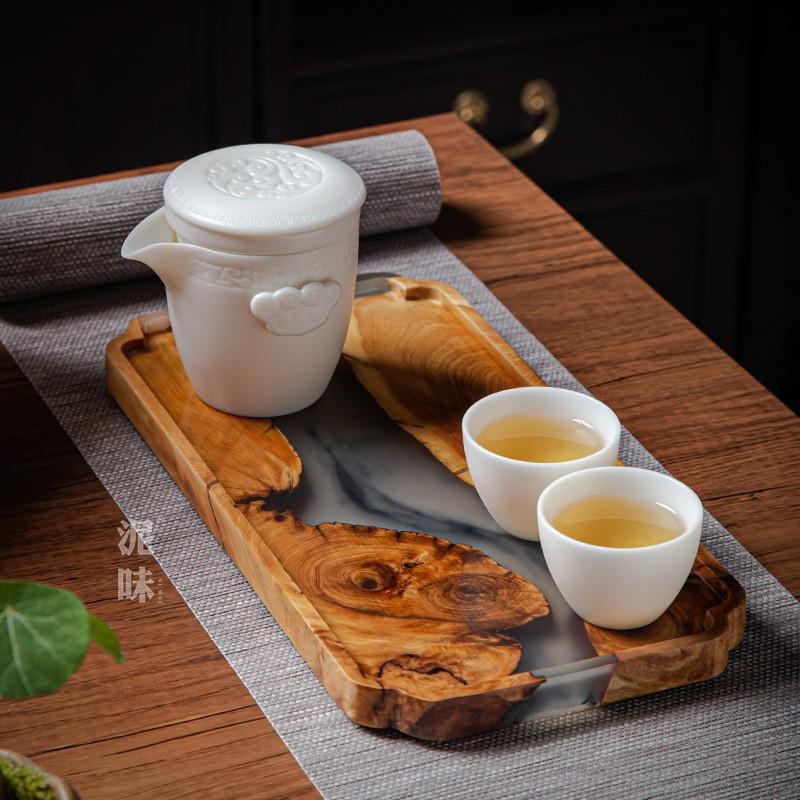 Creative Solid Wood Resin Tea Tray Handmade Solid Wood Splicing Pot Tray Dry Bubble Tray