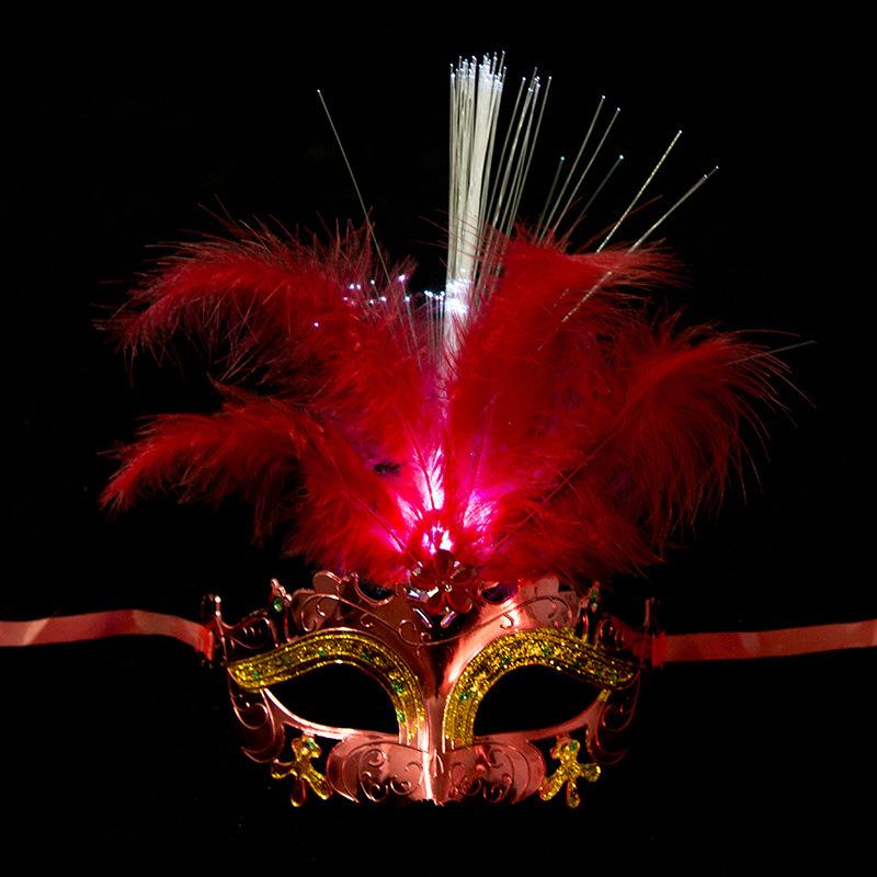 Venetian Venice Glowing Feather LED Masks Woman Fancy Dance Party Eye Mask Carnival Halloween Masquerade Cosplay Costume