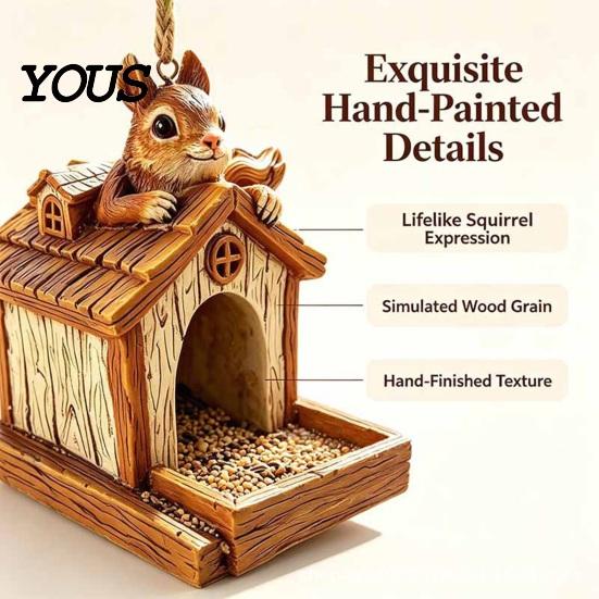 Large Capacity Bird Feeder Resin Squirrel Feeder, Outdoor Hanging Garden for Wild Birds Backyard Patio Decoration Shaped
