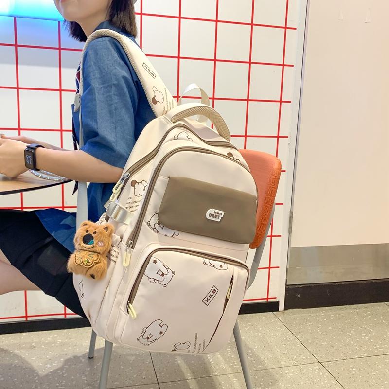 Women's Schoolbag Junior High School Student Color Block Backpack Computer Backpack