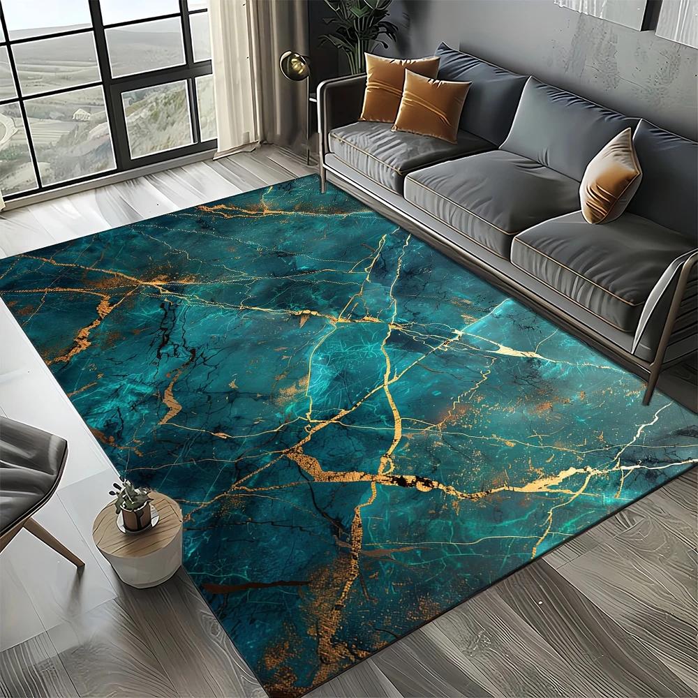 2025 New Style Colour Nature Marble Blue Gold Carpet Rug for Living Room Bedroom Home Sofa Decoration,Kid Non-slip Floor Mat
