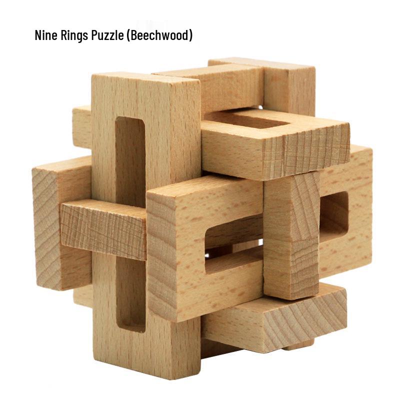 Beechwood Kongming Lock & Luban Puzzle Set for Kids - Wooden Mortise and Tenon Toy