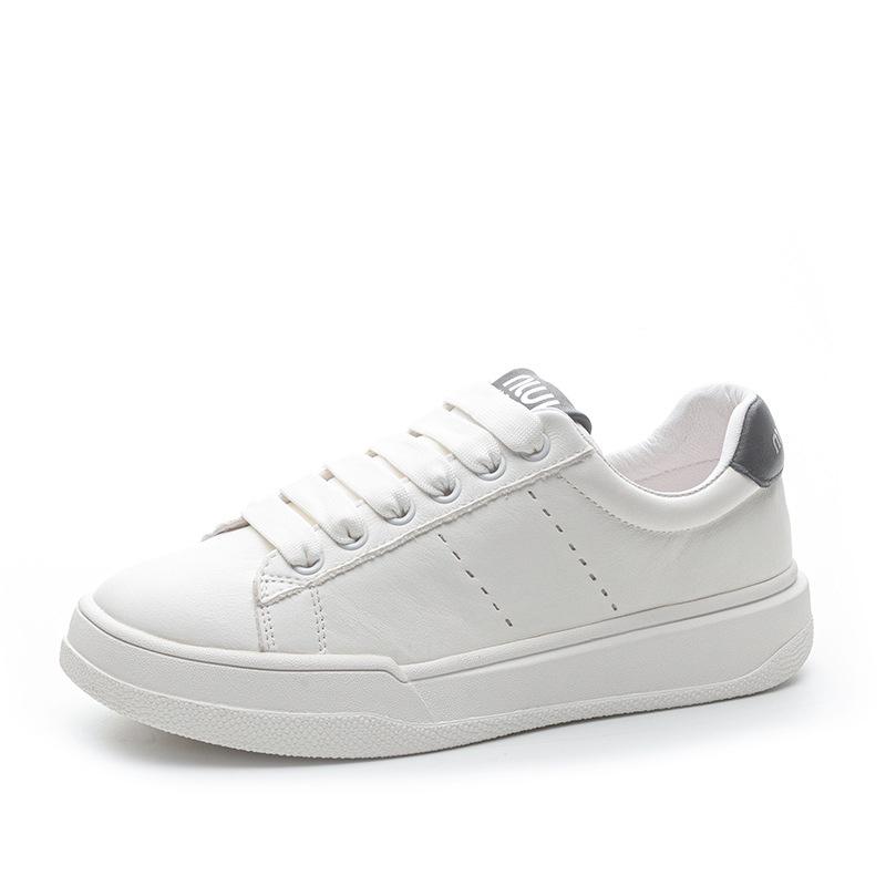 Women's Classic Genuine Leather White Sneakers - Retro Style, Thick Sole, Versatile Casual Skate Shoes