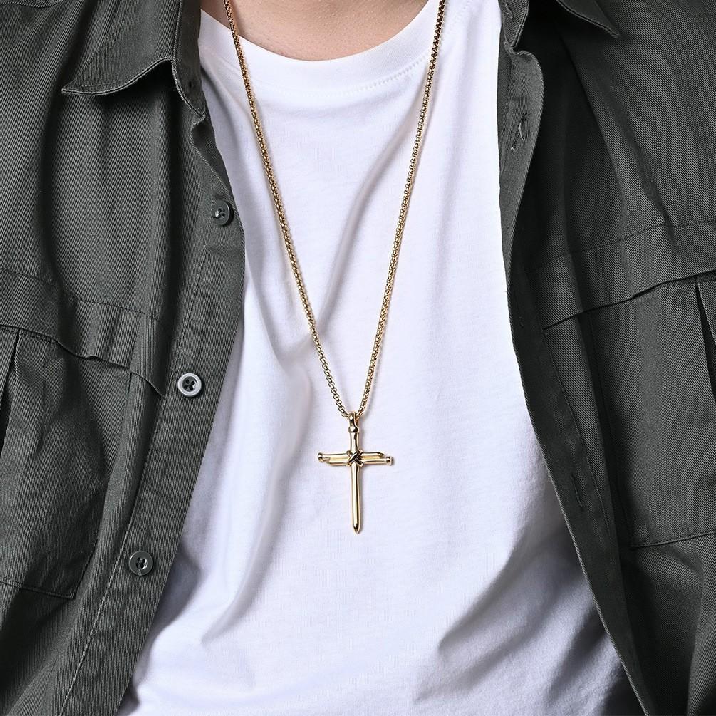 European and American Retro Style Stainless Steel Nail Cross Necklace Personalized and Niche Titanium Steel Cross Pendant