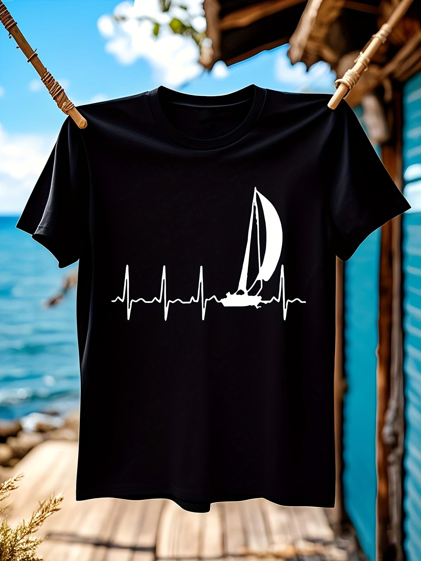 Sailing Graphic Tshirt Nautical Heartbeat Line Design Sof... XXL