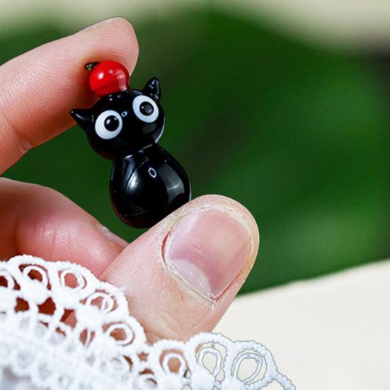 Glass Black Cat Miniature Tiny Colored Glass Cat Ornament Cute Mini Kitty Figurine for Desktop Bookshelf Fairy Garden Micro Landscape Decor