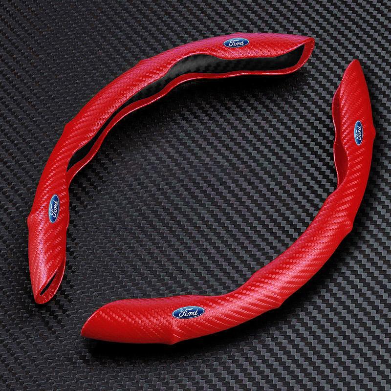 2pcs Car Accessories Carbon Fiber Non-Slip Steering Wheel Cover For Ford Focus Mondeo Kuga Fiesta MK7 Escort Explorer Edge 2 4 MK2 MK4