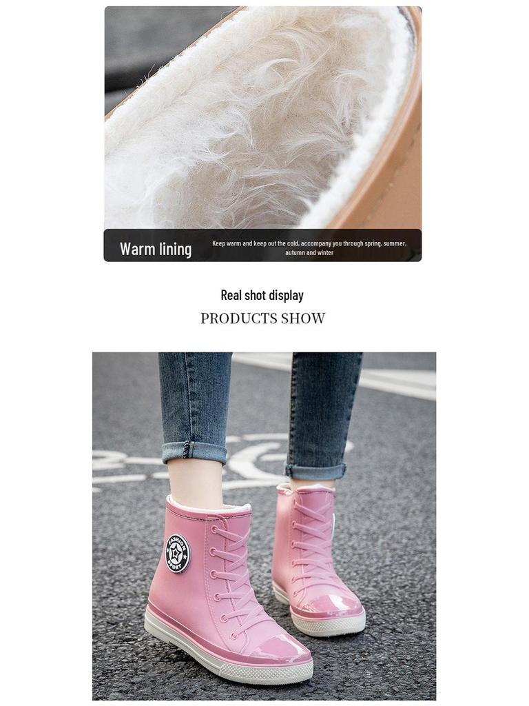 Trendige Damen-Regenstiefel im koreanischen Stil - Kurz, warm, Gummi, modische Schuhe für Studentinnen