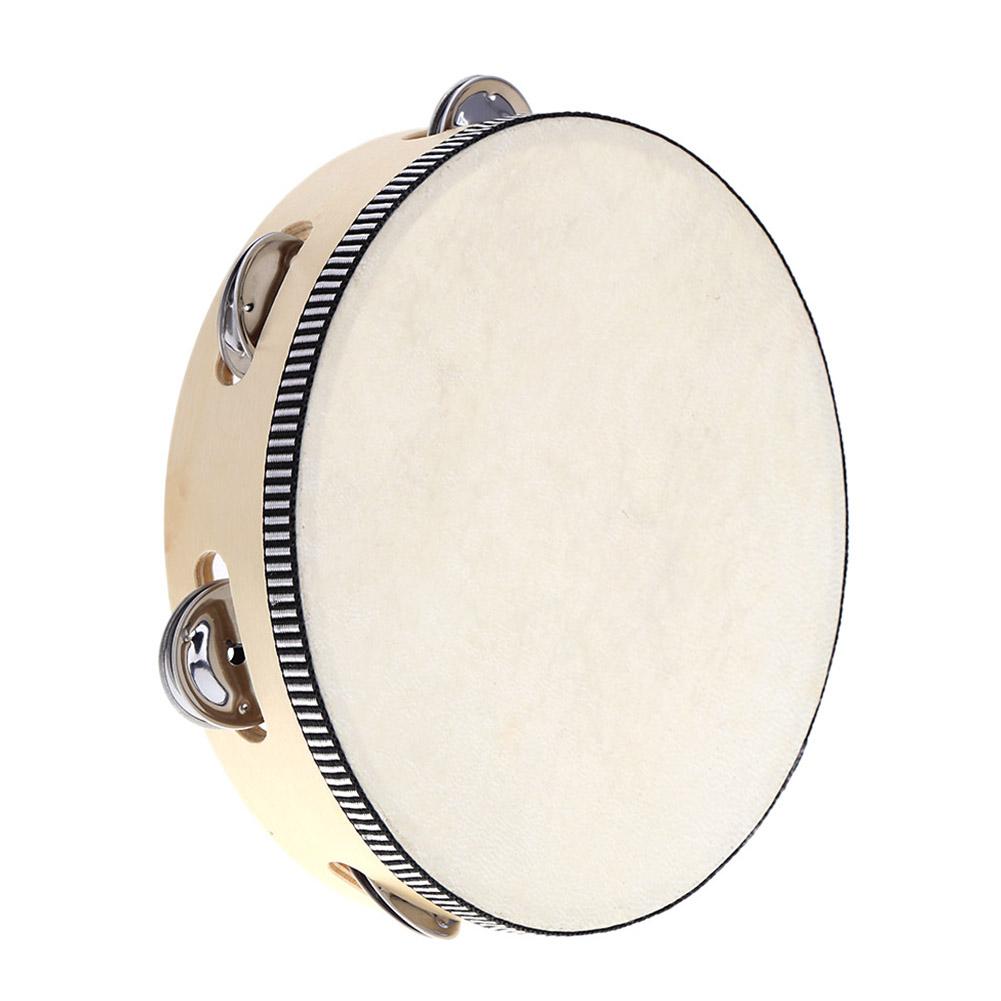 8" Hand Held Tambourine Drum Bell Birch Metal Jingles Percussion Musical Educational Toy