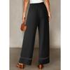 Casual Loose High Waist Solid Straight Hollow Out Wide Leg Cropped Pants For Women