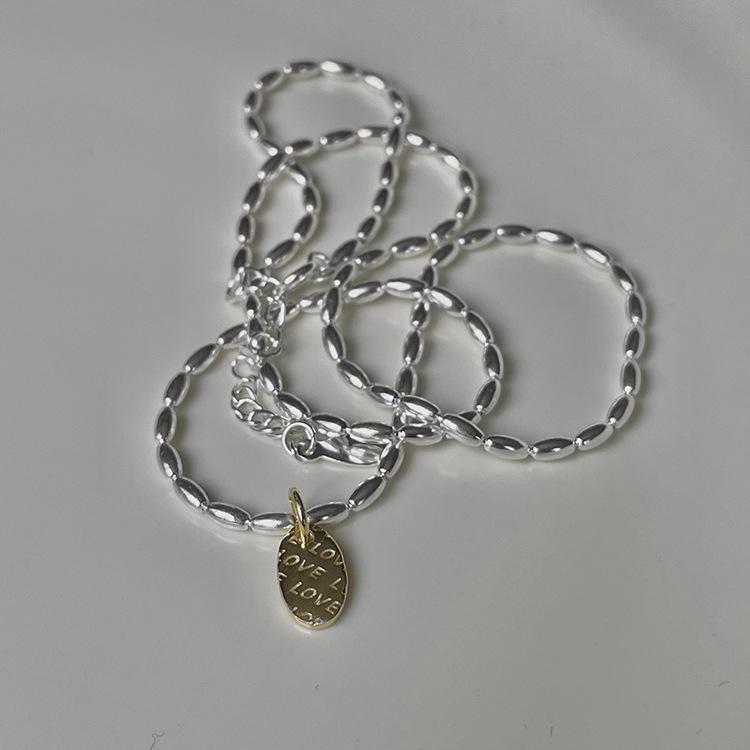 New Simple Blogger Style Ins Korean Version Korean Olive Beads Small Rice Grains 925 Silver Necklace Female Tide