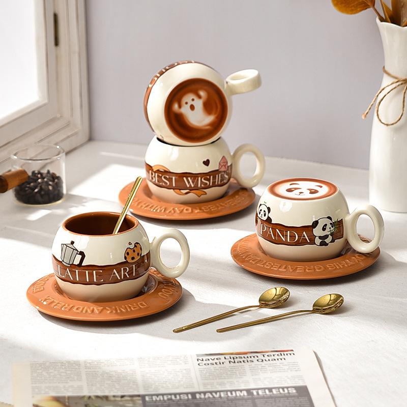Yiran Bag Creative Flower Cup Afternoon Tea European Coffee Cup Saucer Set With Spoon Gift Gift High Value Ceramic Commercial Latte Cup