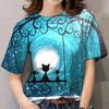Cute Cat Sketch 3D Printed Women's Harajuku Round Neck Short Sleeved T-shirt