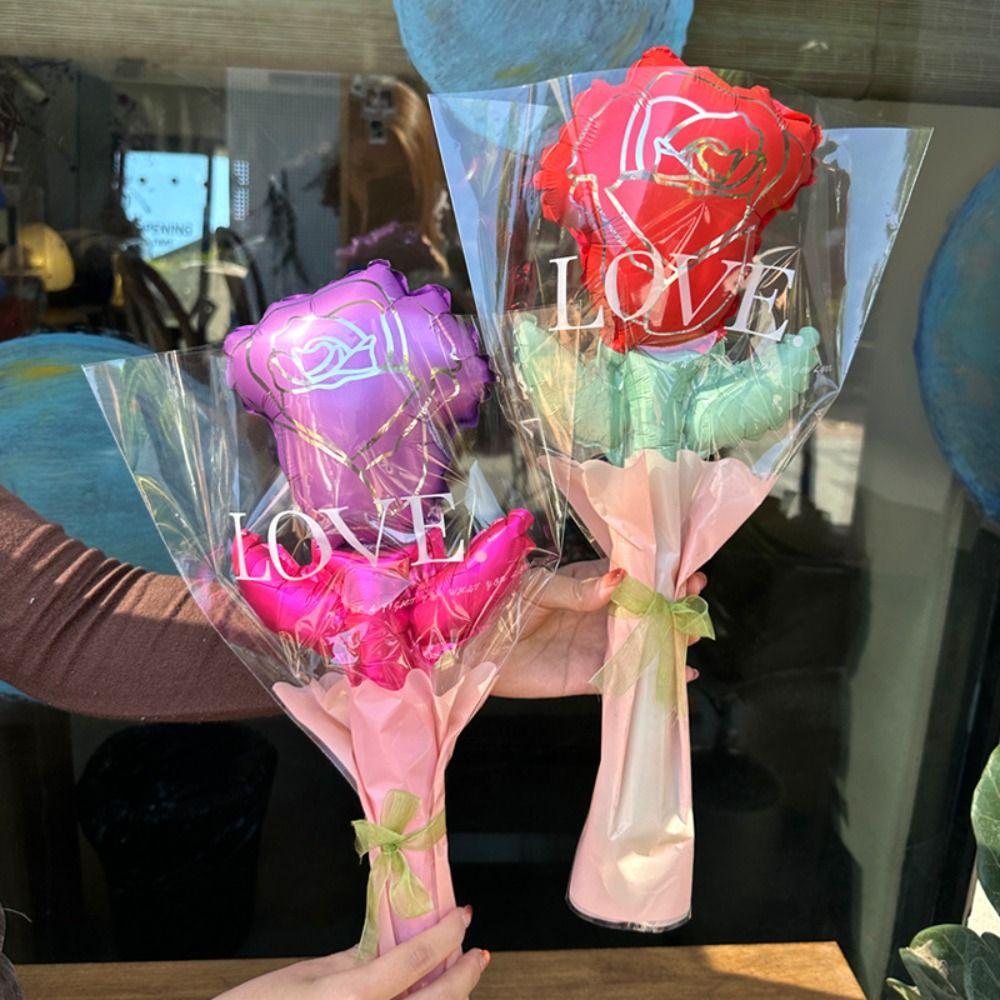 10pcs Colorful Heart Bouquet Foil Balloon Thickened Flower Balloons  Valentine's Day