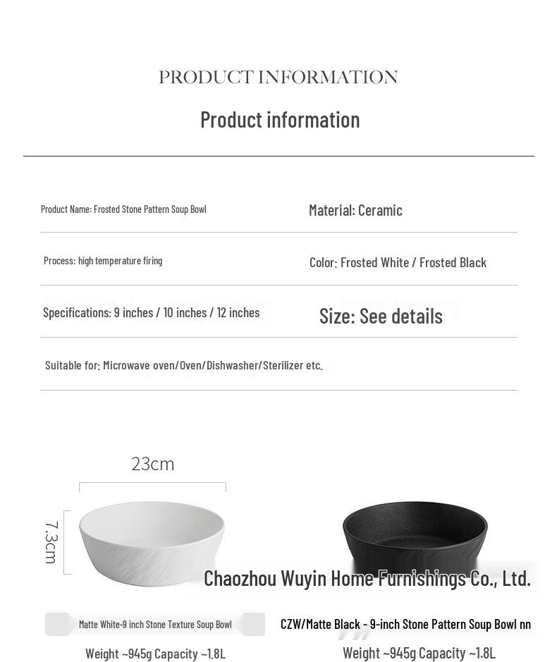 Ceramic Large Capacity 12-Inch Bowl for Soup, Sauerkraut Fish, Boiled Fish, Noodles, and Mao Xuewang.