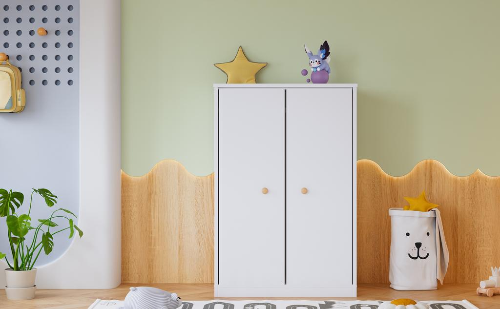 Small Wardrobe with Rail, 2-Door Wardrobe, Bedroom, Living Room, Children's Wardrobe, MDF, White