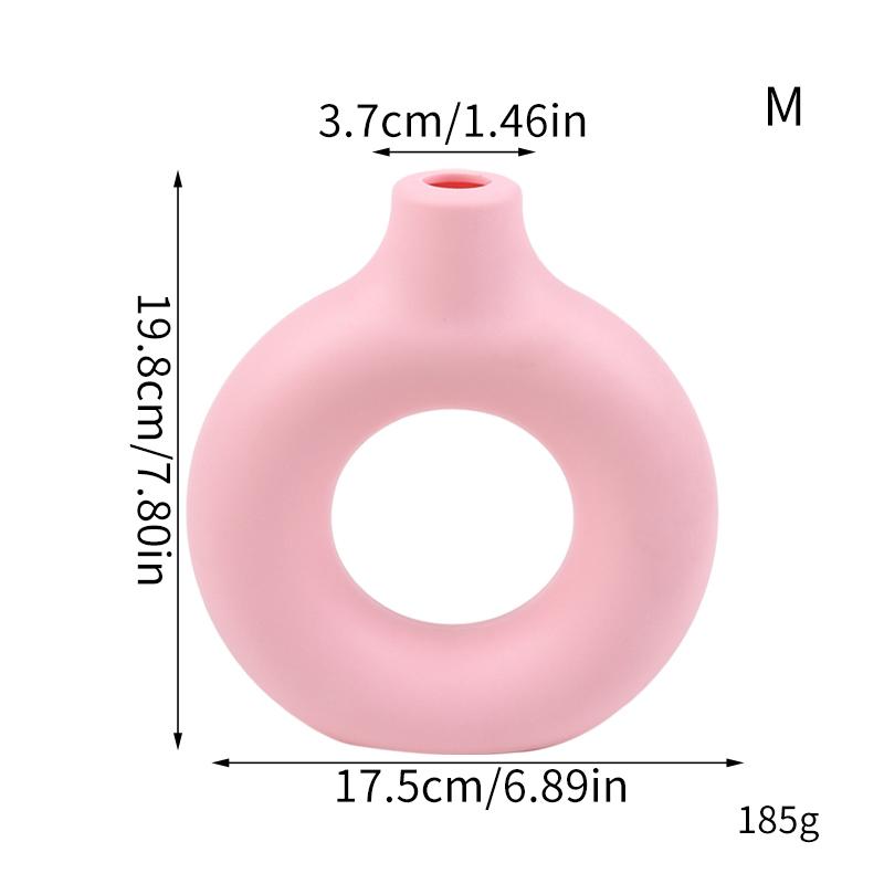 Donut Plastic Vase White Black Pink Cute Round Vase Flowerpot Ornaments for Living Room Dining Table Office Home Decor