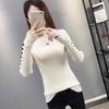Half High Neck Sweater for Women Autumn and Winter Thick Slim Pullover Sweater Button Slit Sleeve Top Knitted Sweater for Women
