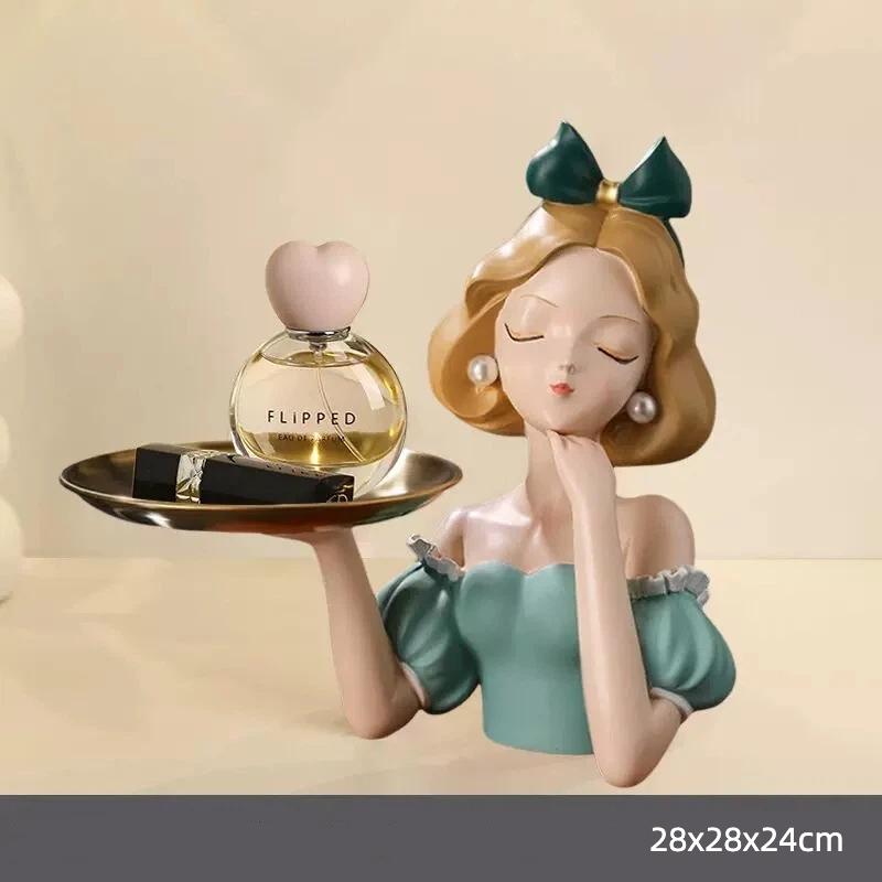 INS Style Resin Girl Tray Figurine – Modern Desktop Home Decorative Ornament