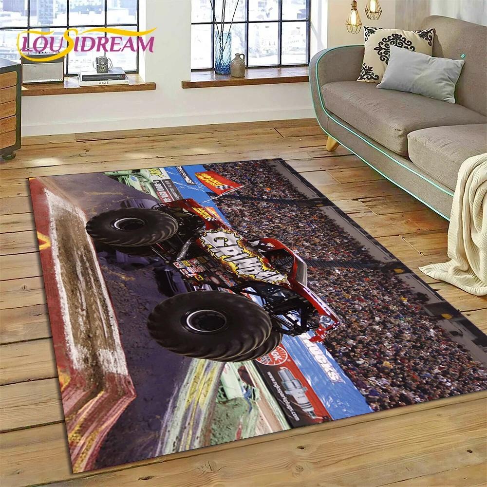 Monster Truck Monster Jam Cartoon Teppich für Wohnzimmer Schlafzimmer Heimdekoration, rutschfeste Bodendekoration für Sofa Fußmatte