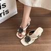 Flower High Heels Slippers Women Sandals Crystal Square Toe Shoes Summer 2025 Trend Dress Chunky Elegant Open Toe Pumps Mujer