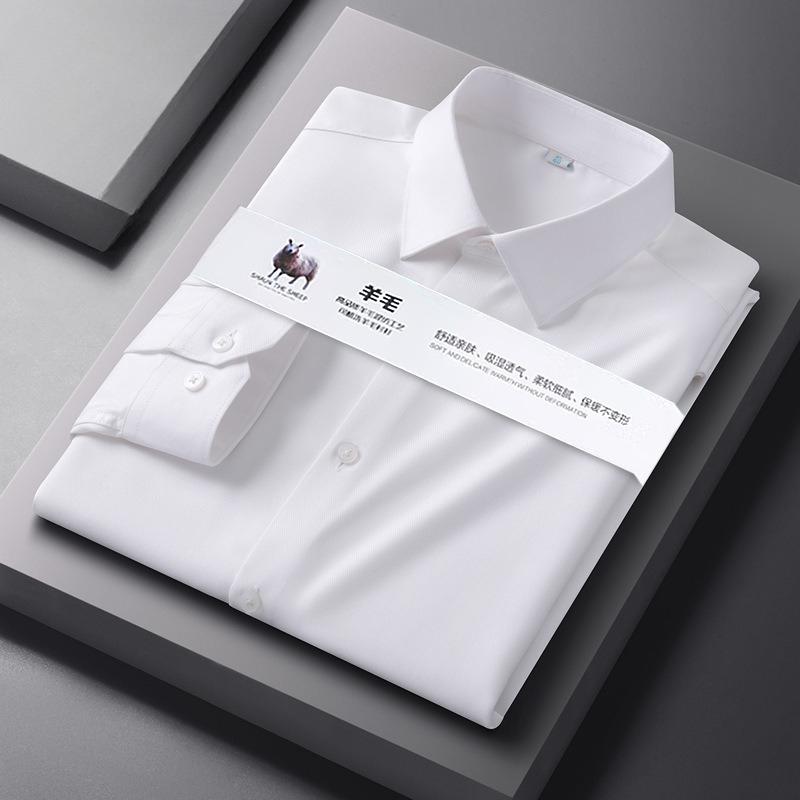High Quality Modal Woolen Shirt Long Sleeve Men White Black Versatile Shirt Men Wear Fashionable Business Casual Anti-Wrinkle