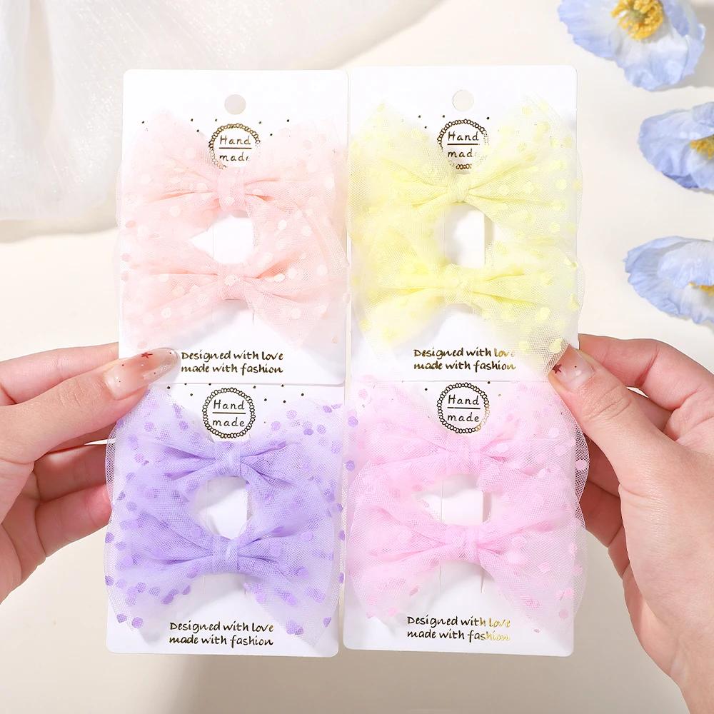 2 Stück/Los Gepunktete Haarschleifen Haarspangen für Mädchen Boutique Süße Organza Schleife Mädchen Hübsche Haarspangen Haar-Accessoires