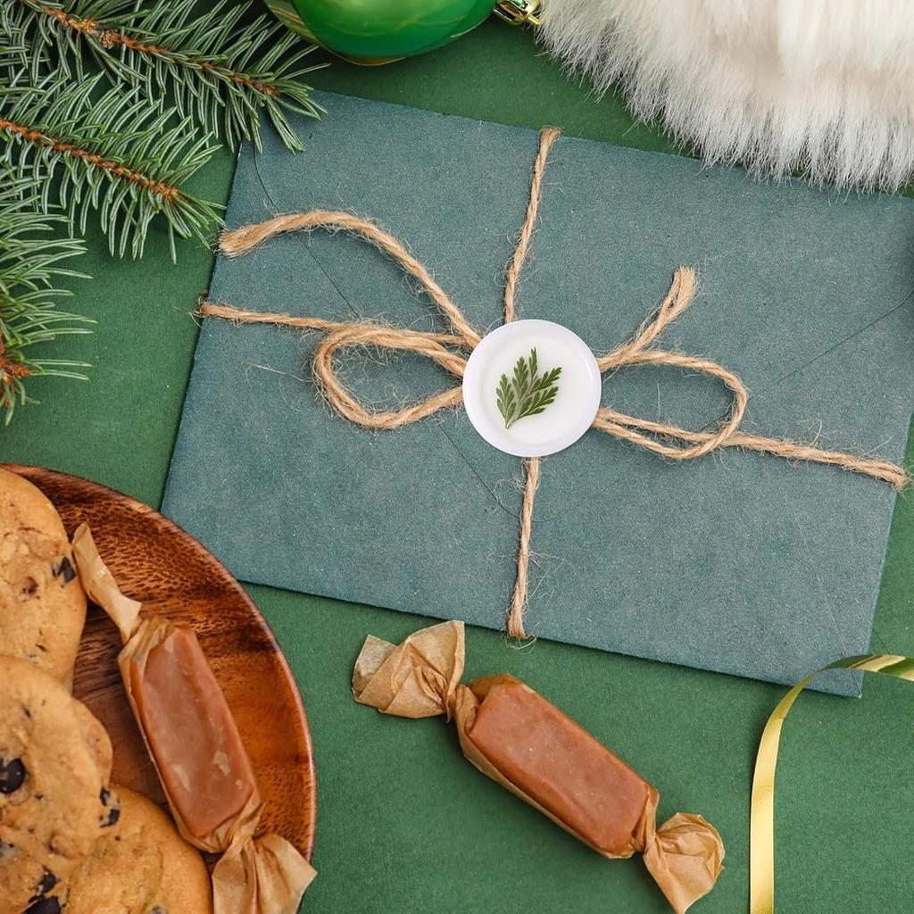 Qilery 50 Pcs Wax Seal Stickers Envelope Seals Adhesive Envelope Sticker Seals White Dry Pine Leaves Wax Seal Sticks for Wedding Invitations Bridal
