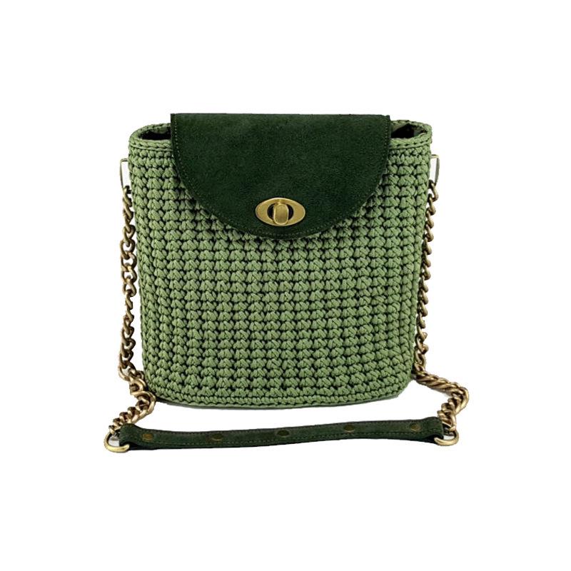 "Bolsa de vime feita à mão com alça longa e acessórios faça você mesmo"