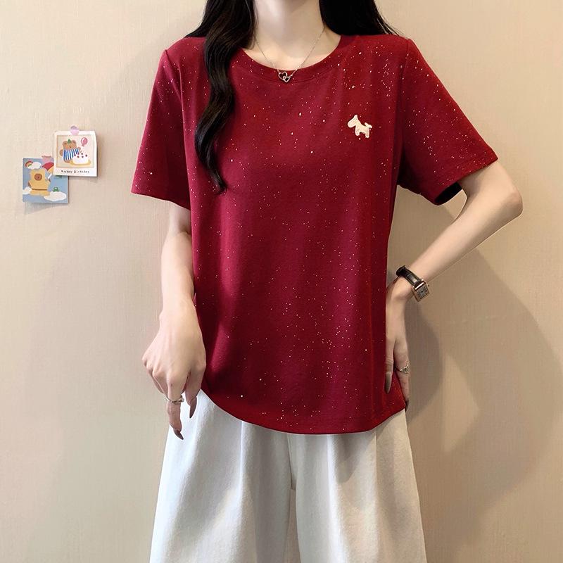 2026 Summer Plus Size Women's Casual Cartoon Pony Shiny Short-Sleeve Top