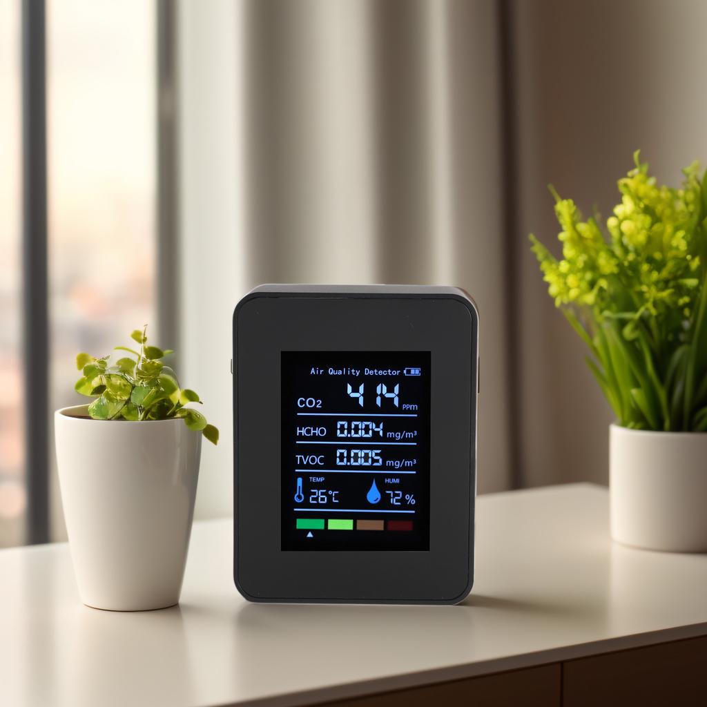 Portable   Quality Detector CO2 TVOC HCHO Humidity Temperature 5 In 1 Multifunctional Indoor   Quality Tester Meter