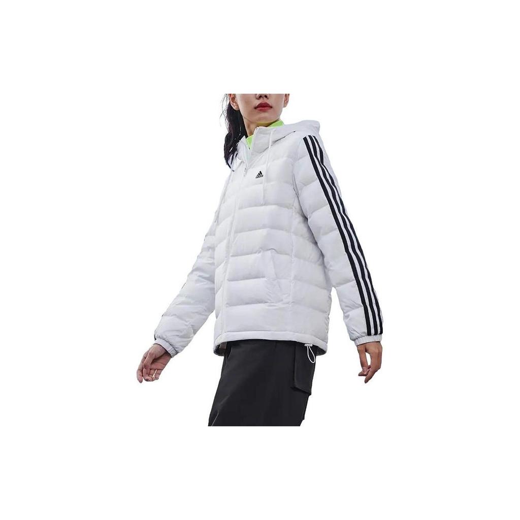 Adidas Sportovní teplá péřová bunda s kapucí a zipem s dlouhým rukávem Dámská bunda bílá IK2375