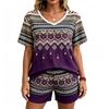 European Streets Summer Fashion Bohemian Ethnic Style Printed V-Neck Short Sleeved T-Shirt And Shorts Set Women's and Men's T-shirt Shorts Set