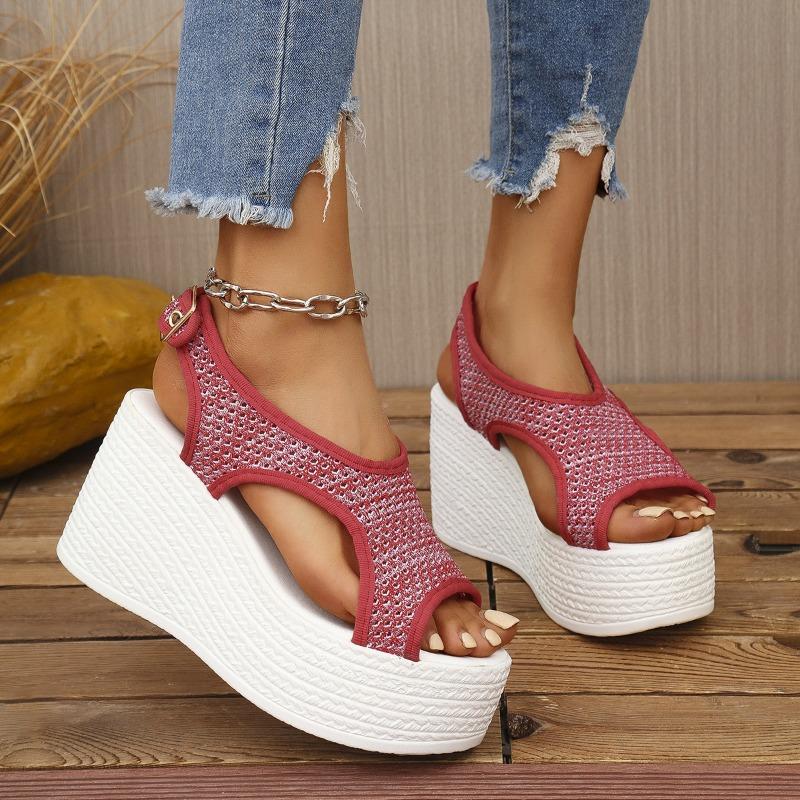 Sandalen Damen Frühling und Sommer Bequem Lässig Netz Damen Schuhe Plateau Keilabsatz Große Größe Sportsandalen