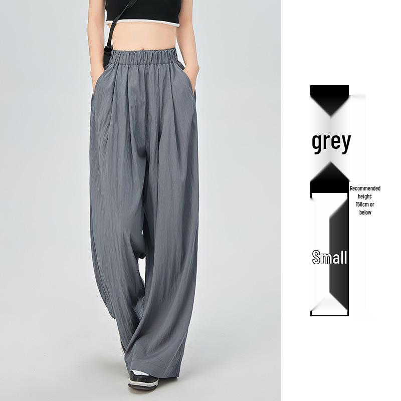 Women's Summer Blue Wide-Leg Ice Silk Pants - Casual Pleated Zen Style