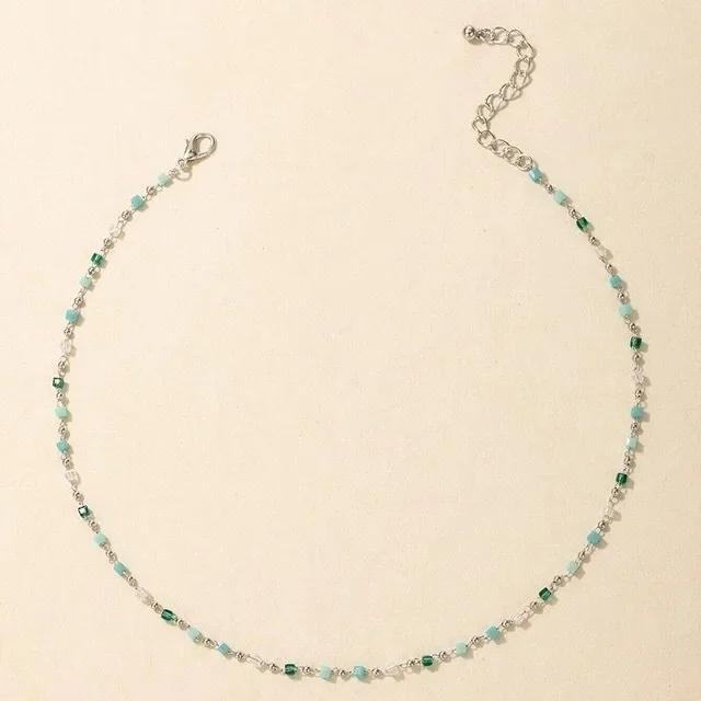 Bohemia Retro Green Crystal Beaded Pendant Necklace for Women Charm Collarbone Chain Jewelry Holiday Summer Beach Accessory Gift