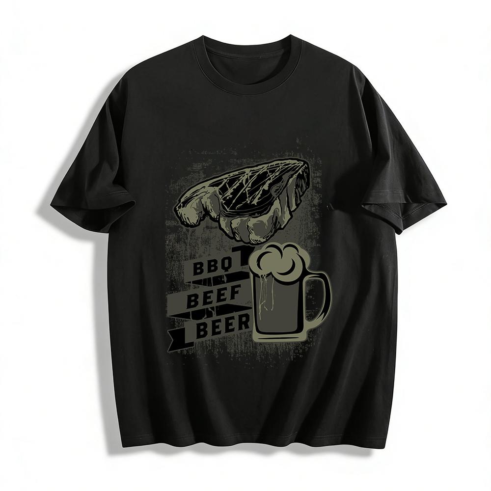 

BBQ Beef Beer Vintage Graphic Casual Short Sleeve T-Shirt Pure cotton T-shirt XXS