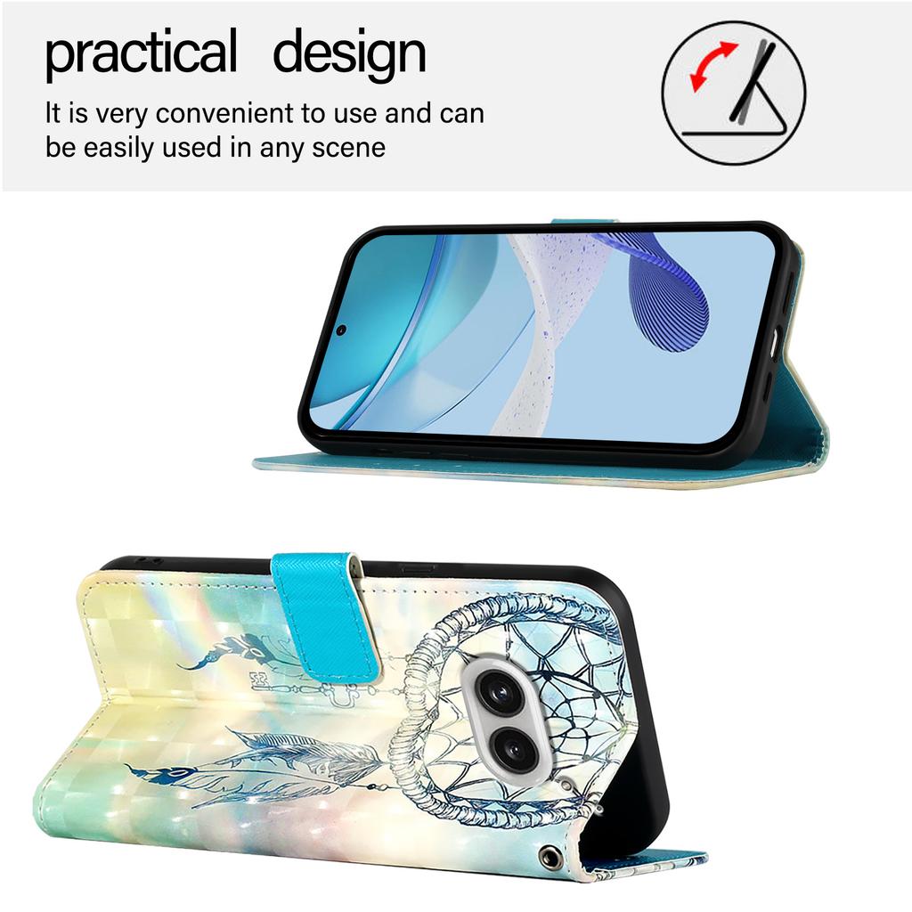For Nothing Phone (2a) Plus/Phone (2a) Leather Case 3D Pattern Printing Wallet Stand Mobile Cover with Strap