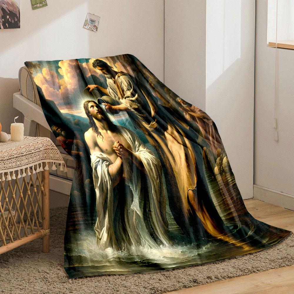 Jesus Baptism Scene Blanket Printed Blanket for Living Room Bed Couch lunch break Soft Cozy Blanket for Friend's festival Gift