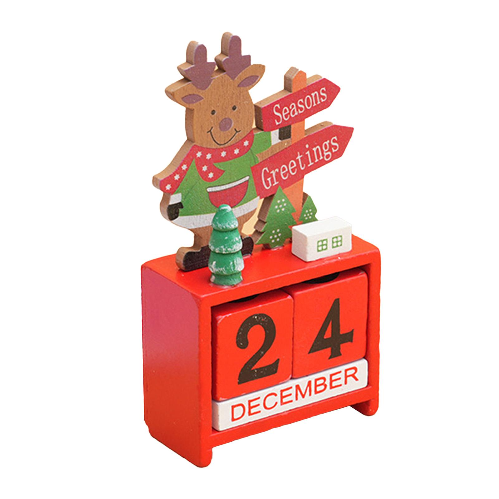 

Рождественский настольный календарь, украшение для рабочего стола, номер стола, дата, деревянные блоки, орнамент Санта Elk