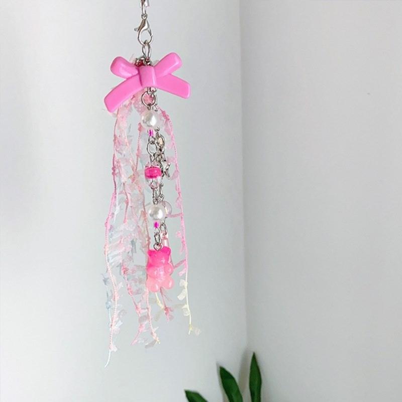 Acrylic Bows Keychain Pendant Multicolor Lace Ribbon Pendant Key Chain Fashionable Decoration for Phones Car Keys Bags