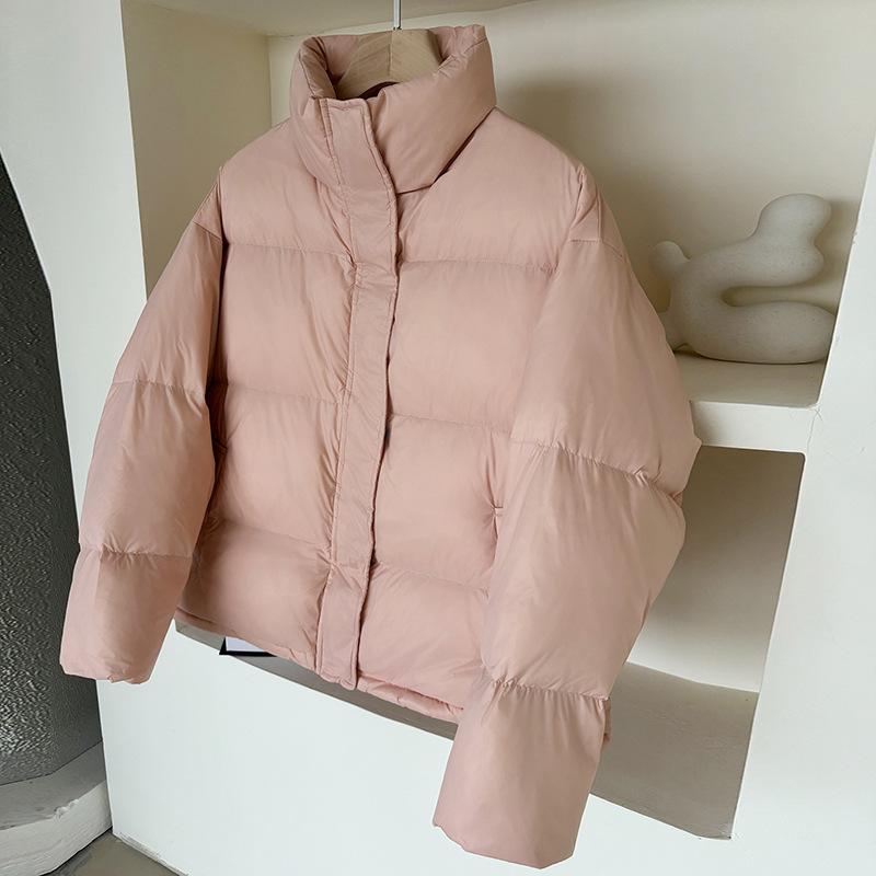 95 weiße Entendaunen hochwertige kurze Daunenjacke Damen 2024 Winter verdickte Taschenabdeckung Stehkragen lässig warme Brotjacke