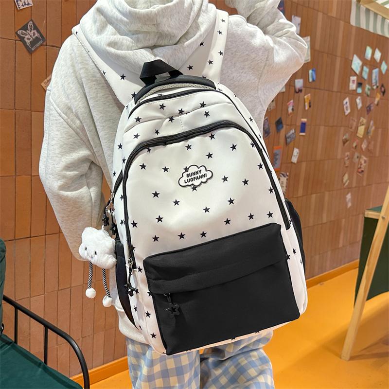 Star Print Women's Backpack Color Block Student Schoolbag Travel Backpack