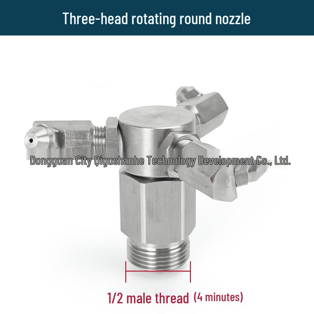 Three-Head Rotating Spray Nozzle for Fan-Shaped Bottle and Can Cleaning with Extension Rod for Food Can Rinsing and Car Wash.