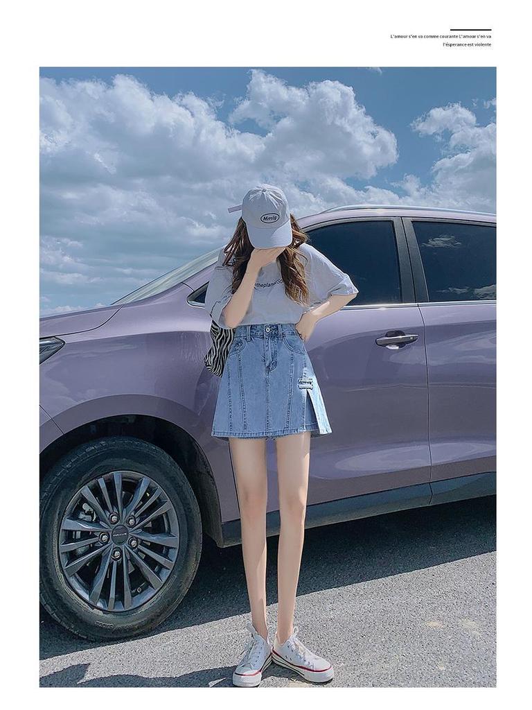 2024 Damen High Waist A-Linien Denim Skort: Schlankmachender Bodycon Minirock mit angenähten Shorts für den Sommer