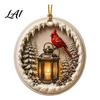 Snow Scene Xmas Decorations Acrylic Christmas Red Bird Ornament Pattern Tree Ornament Hanging Decor Retro Round Pendant for Winter Holiday