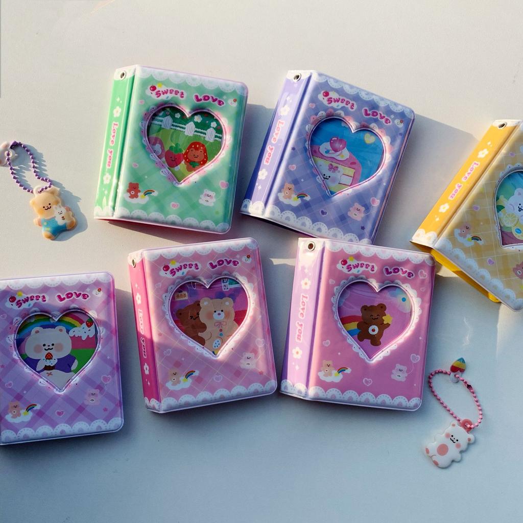 Kawaii Cartoon Bear Cream Lace Photocard Holder 3-inch Mini Album for Instant Photo, Idol Album Card Guka Collect Book