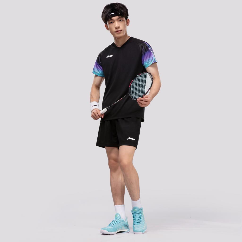 Li-Ning Breathable Quick-Dry Running Badminton Training Short Sleeve T-Shirt And Shorts Casual Sports Set Unisex sports set AATV081-1