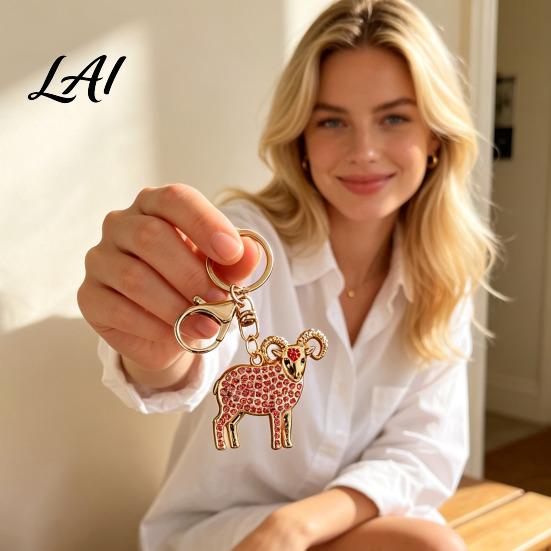 Golden Plated Animal Keyring Rhinestone Goat Keychain Shaped Metal Handbag Charm Pendant Handbags Backpack Decorative Accessories